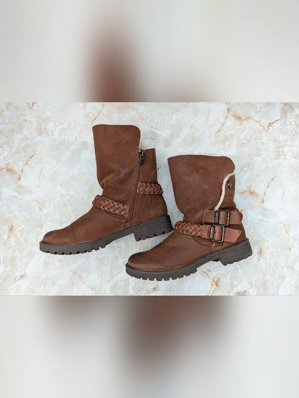 Blowfish Brown  Shearling-Lined Mid-Calf Zip Up Boots Sz 7.5